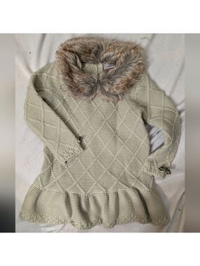 Tahari Baby Knit Sweater Dress Faux Fur Collar 24 Months